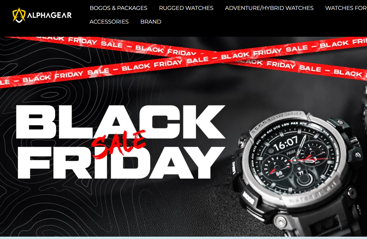 Alphagear sports watch featured in Black Friday sale banner – rugged tactical design highlighted in alphagear sports watch review.